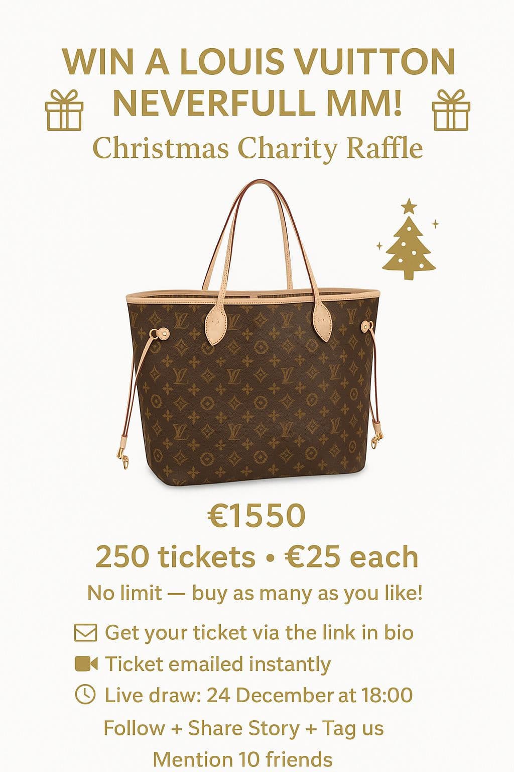 CHRISTMAS CHARITY RAFFLE for SOAR– Win a Louis Vuitton Neverfull MM! poster